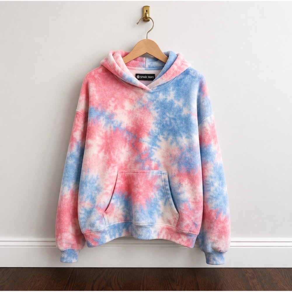 Spark Paws Tie-Dye Cowl Neck Hoodie Coral Blue Multi Women Medium